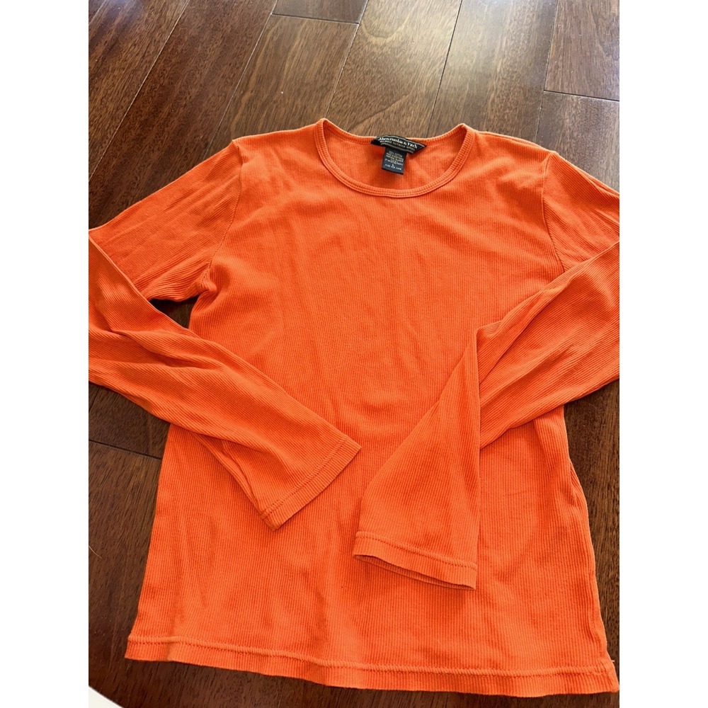 Abercrombie Fitch Shirt Unisex Large Orange Ribbed Long Sleeve CrewNeck 90s vtg